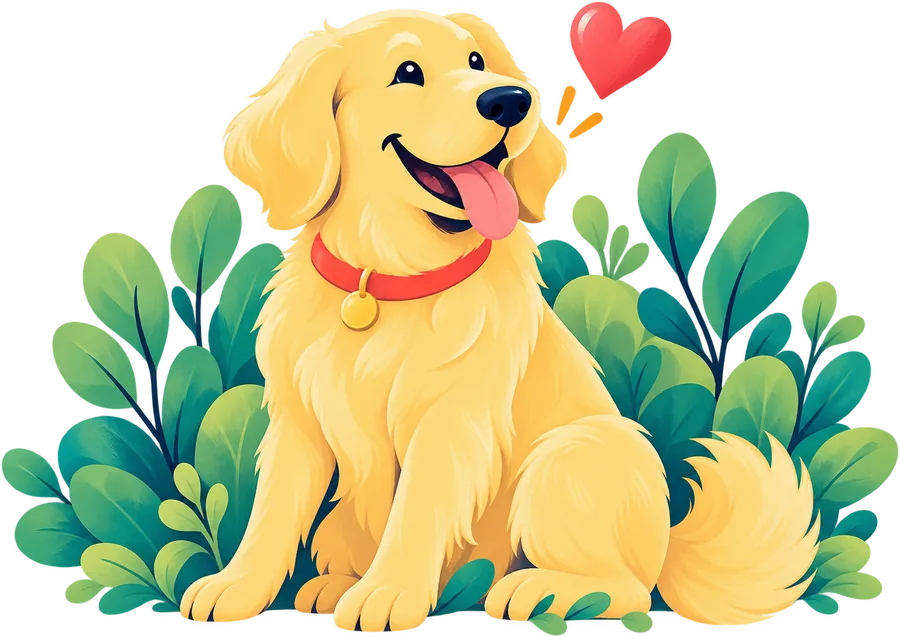 A golden retriever with a heart